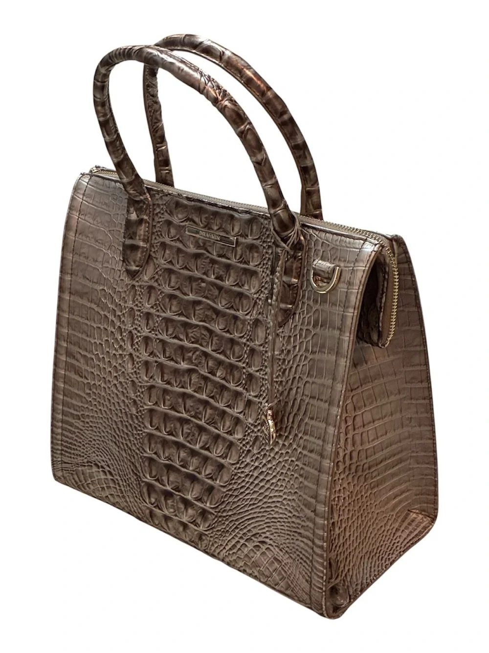 Brahmin Caroline Silver Lining Melbourne Embossed Leather Satchel Tote Bag